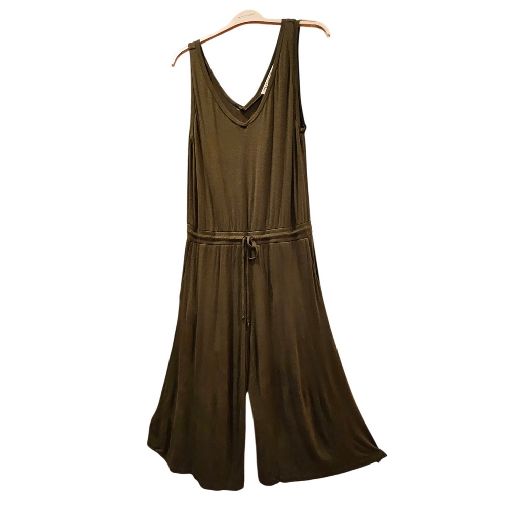 Michael Stars Olive Green Wide Leg Jumpsuit Cropped Pants Women's Size‎ L